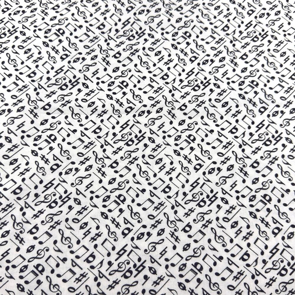 Black Musical Notes Clefs Symbols on White Cotton Fabric - 1/2 Yd - Band, Choir